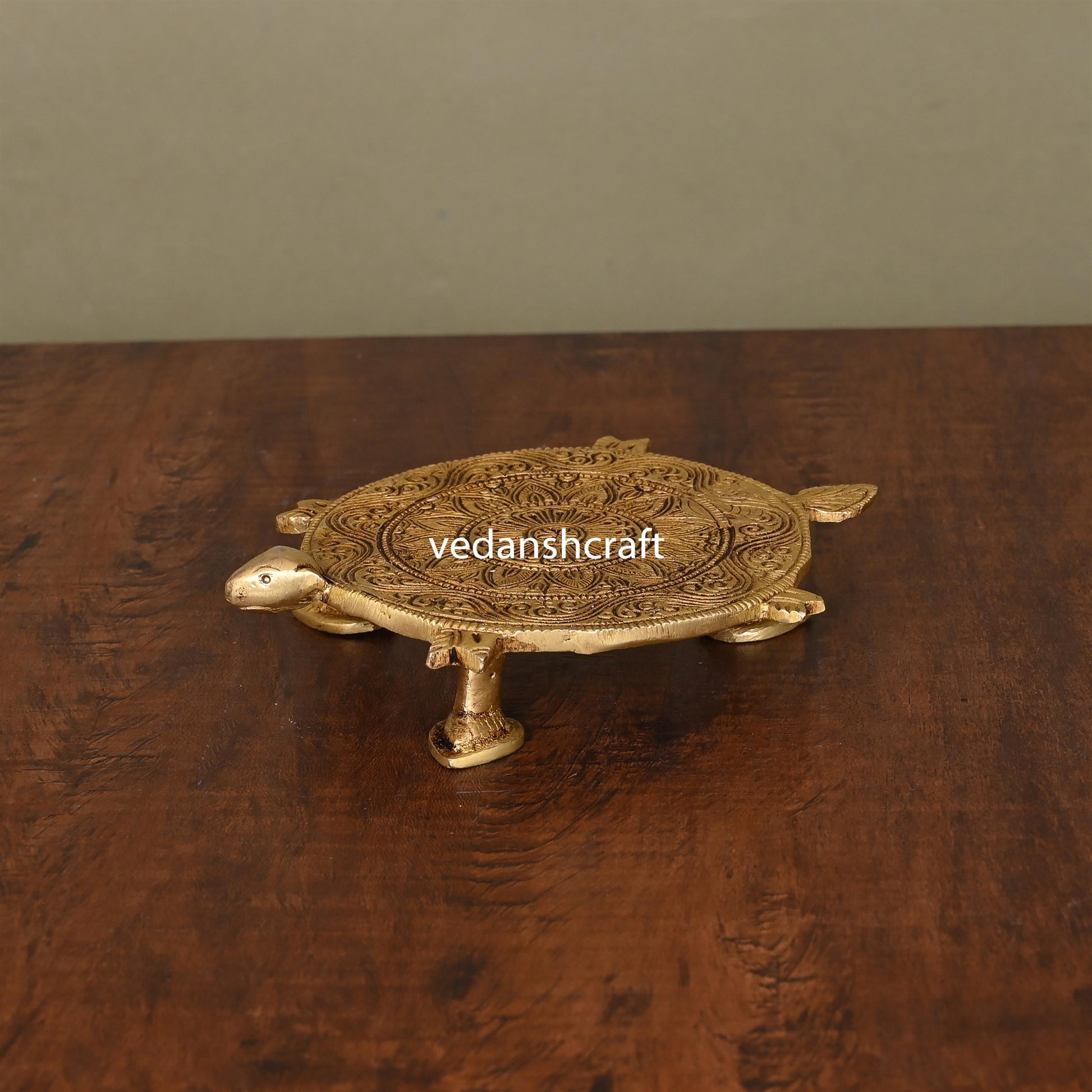 Brass Tortoise Pooja Chowki (4.5 Inch)