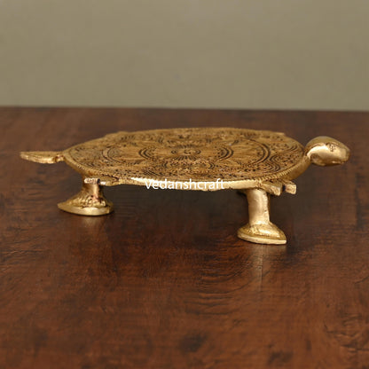Brass Tortoise Pooja Chowki (4.5 Inch)