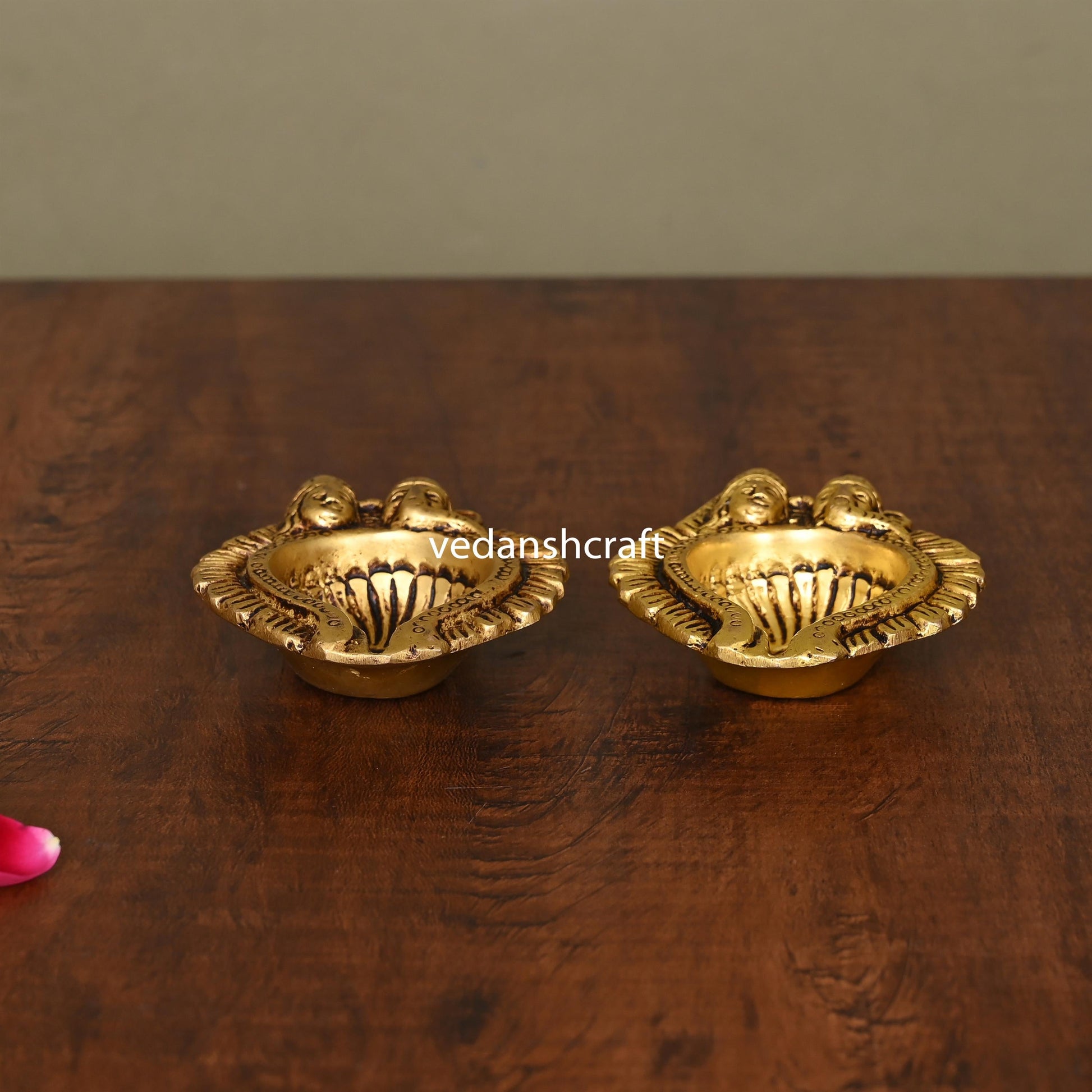 Brass Ganesha Lakshmi Diya Pair