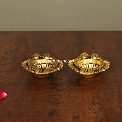 Brass Ganesha Lakshmi Diya Pair