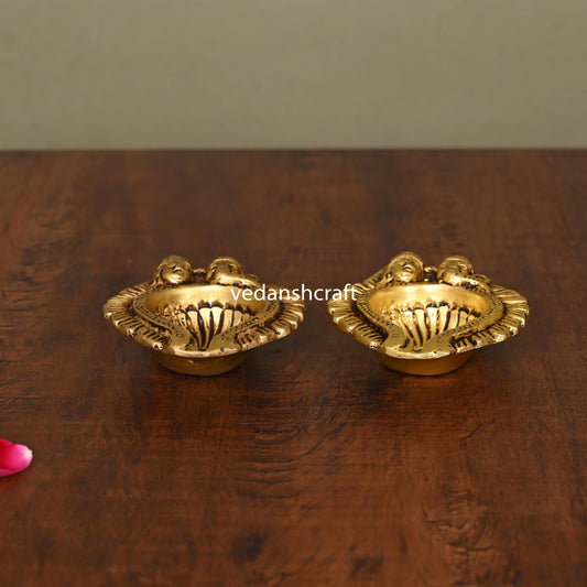Brass Ganesha Lakshmi Diya Pair