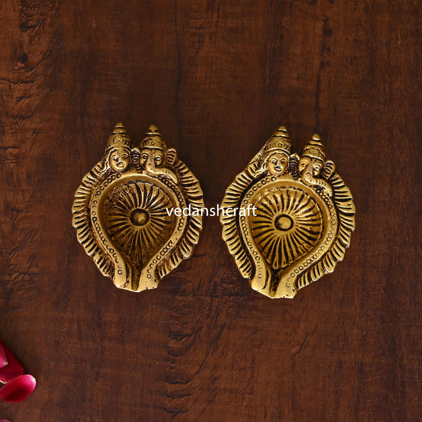 Brass Ganesha Lakshmi Diya Pair
