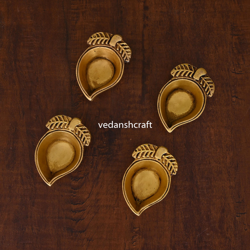 Brass Mango Shape Diya Set Of Four
