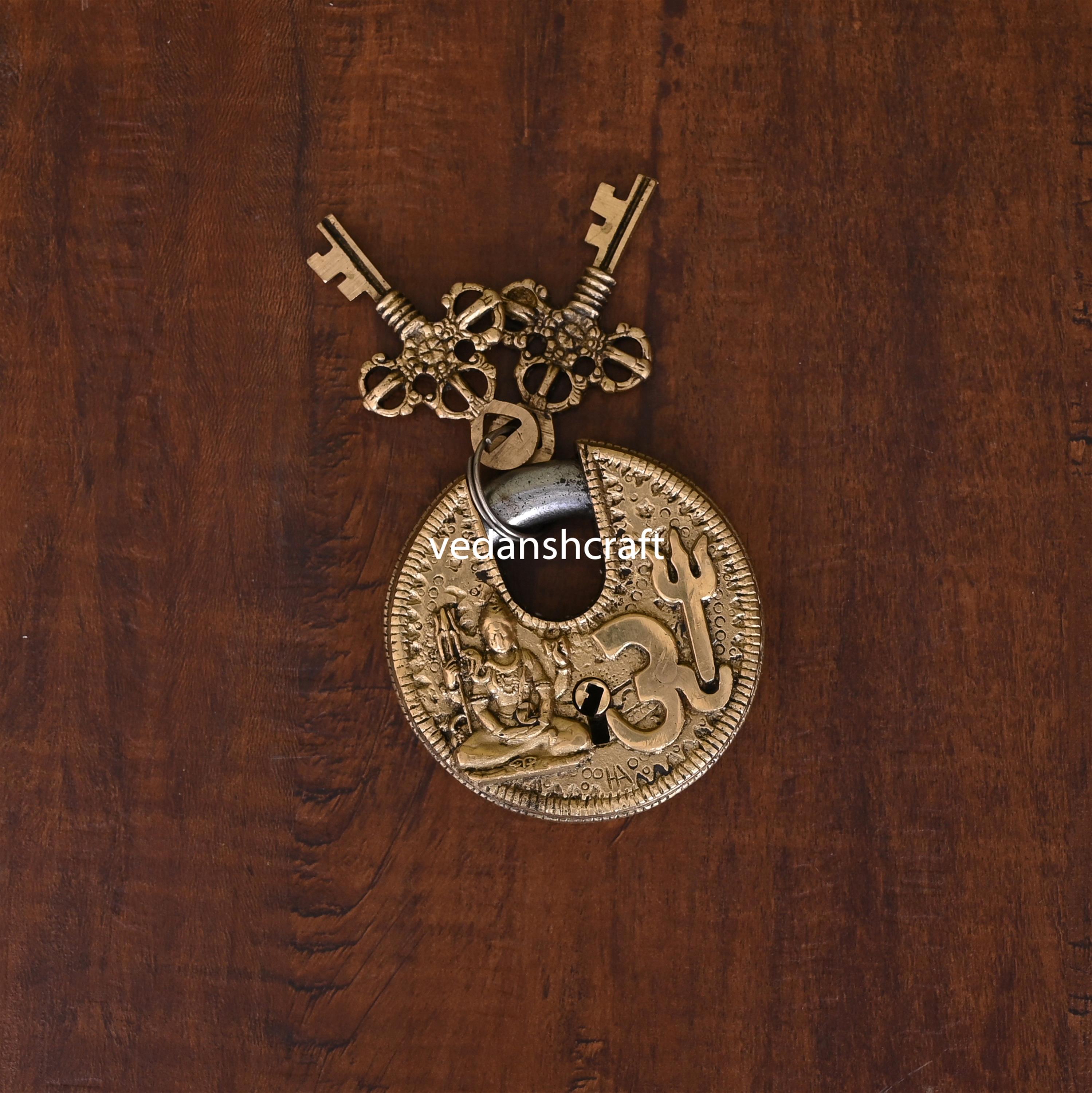 Brass Shiva Om Round Door Lock (3 Keys)