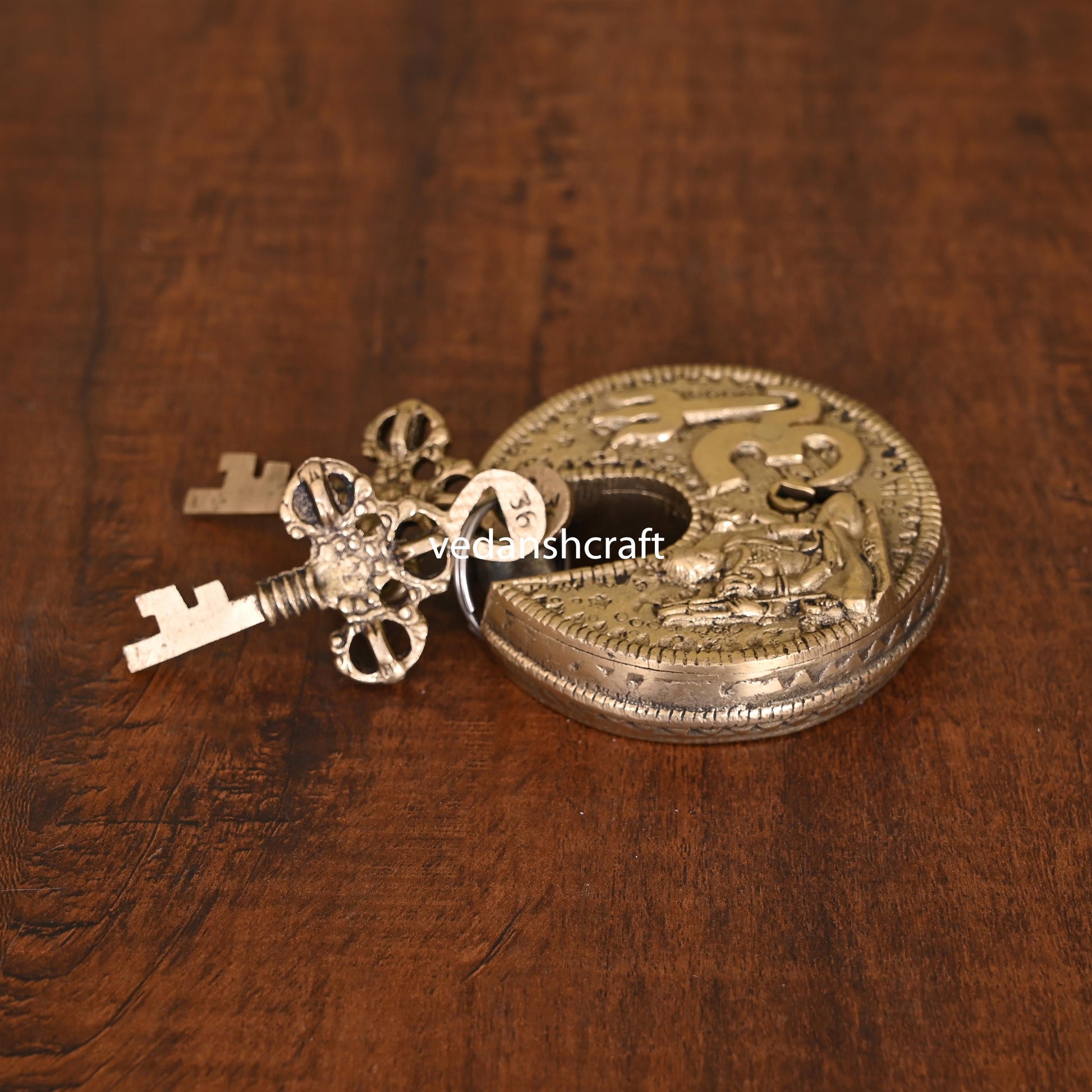 Brass Shiva Om Round Door Lock (3 Keys)