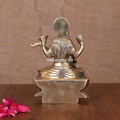Brass Goddess Saraswati On Lotus (6.8")