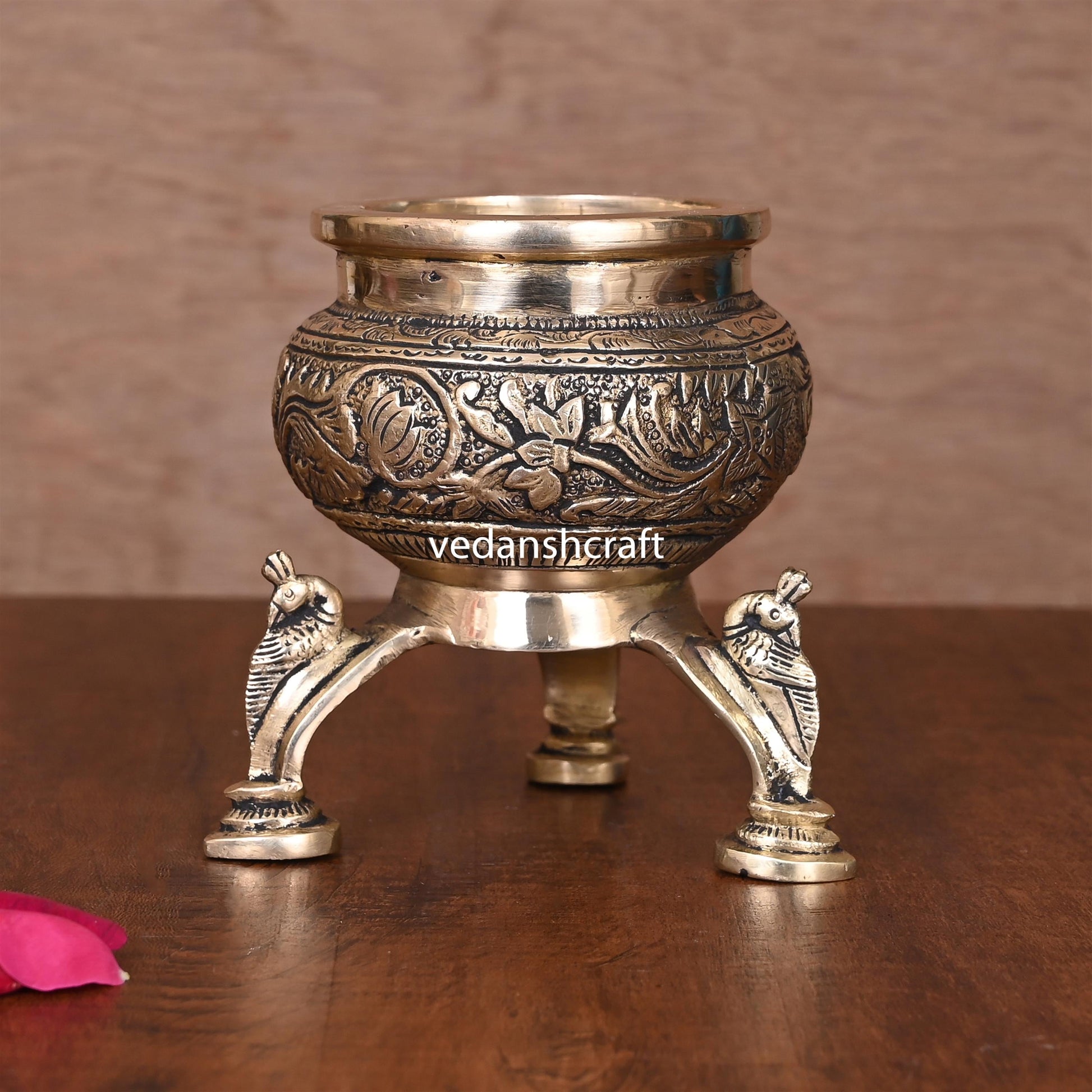 Brass Ganga Kalash with Stand – 4.5 Inch | Sacred Puja Vessel