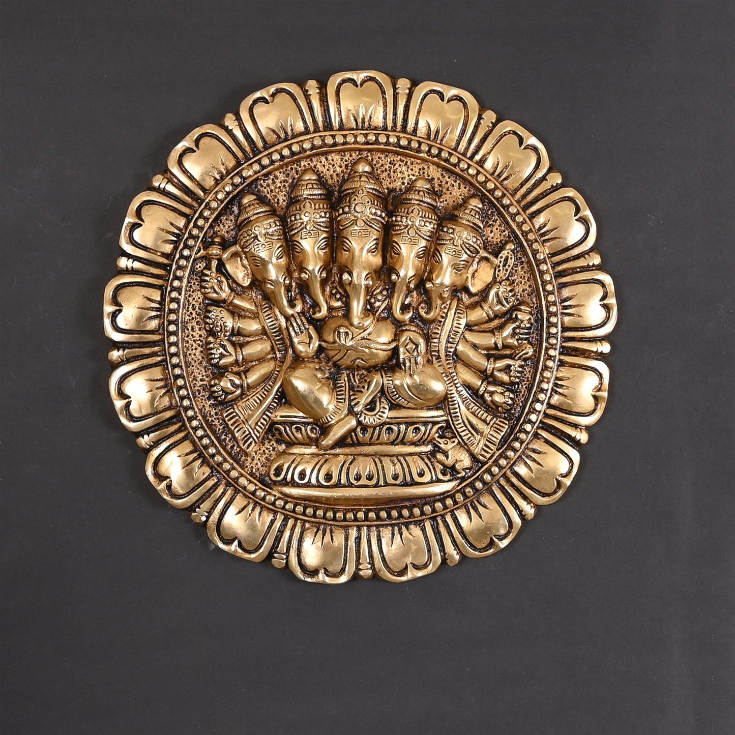 Brass Superfine Panchmukhi Ganesha Wall Hanging (11.5 Inch)