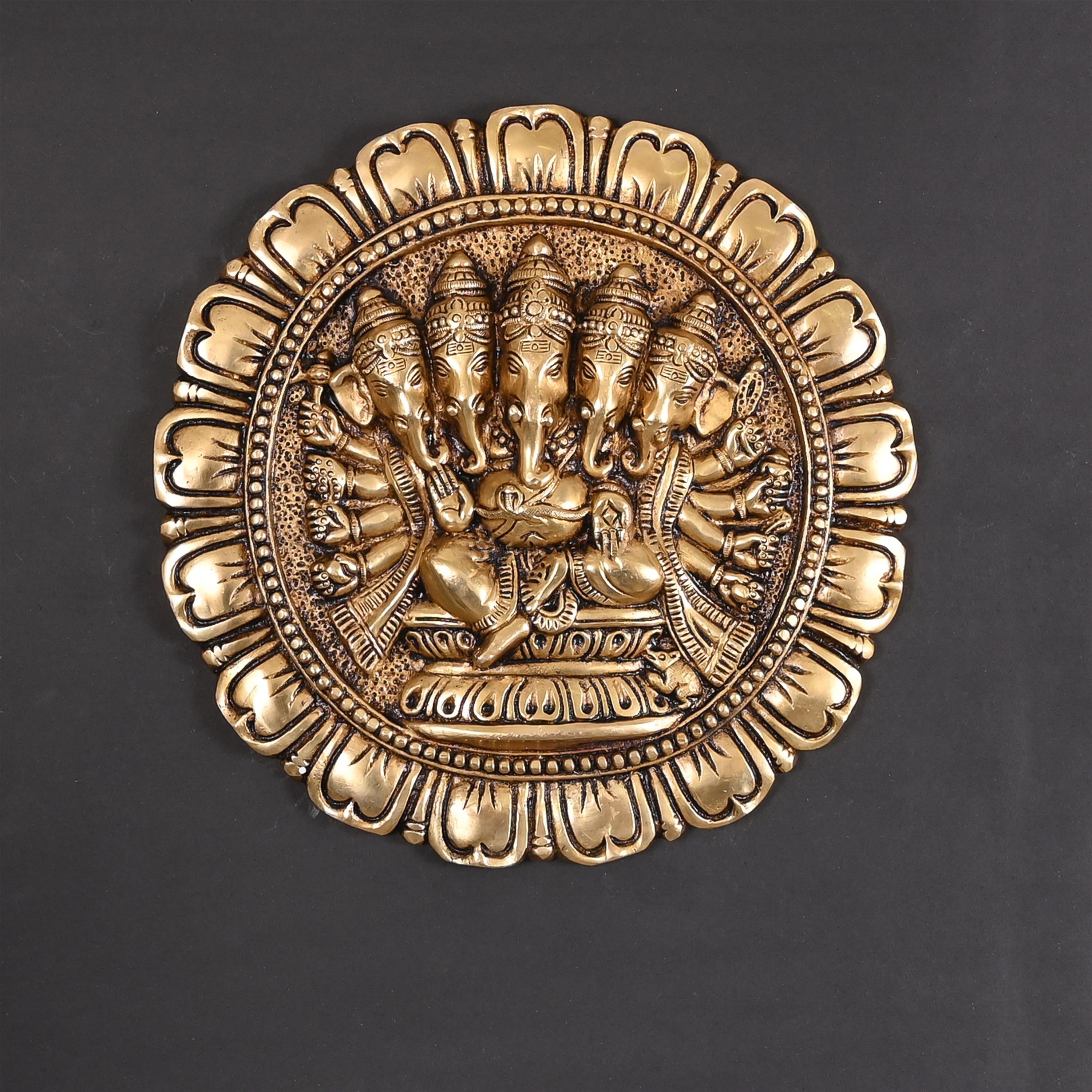 Brass Superfine Panchmukhi Ganesha Wall Hanging (11.5 Inch)