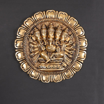 Brass Superfine Panchmukhi Ganesha Wall Hanging (11.5 Inch)