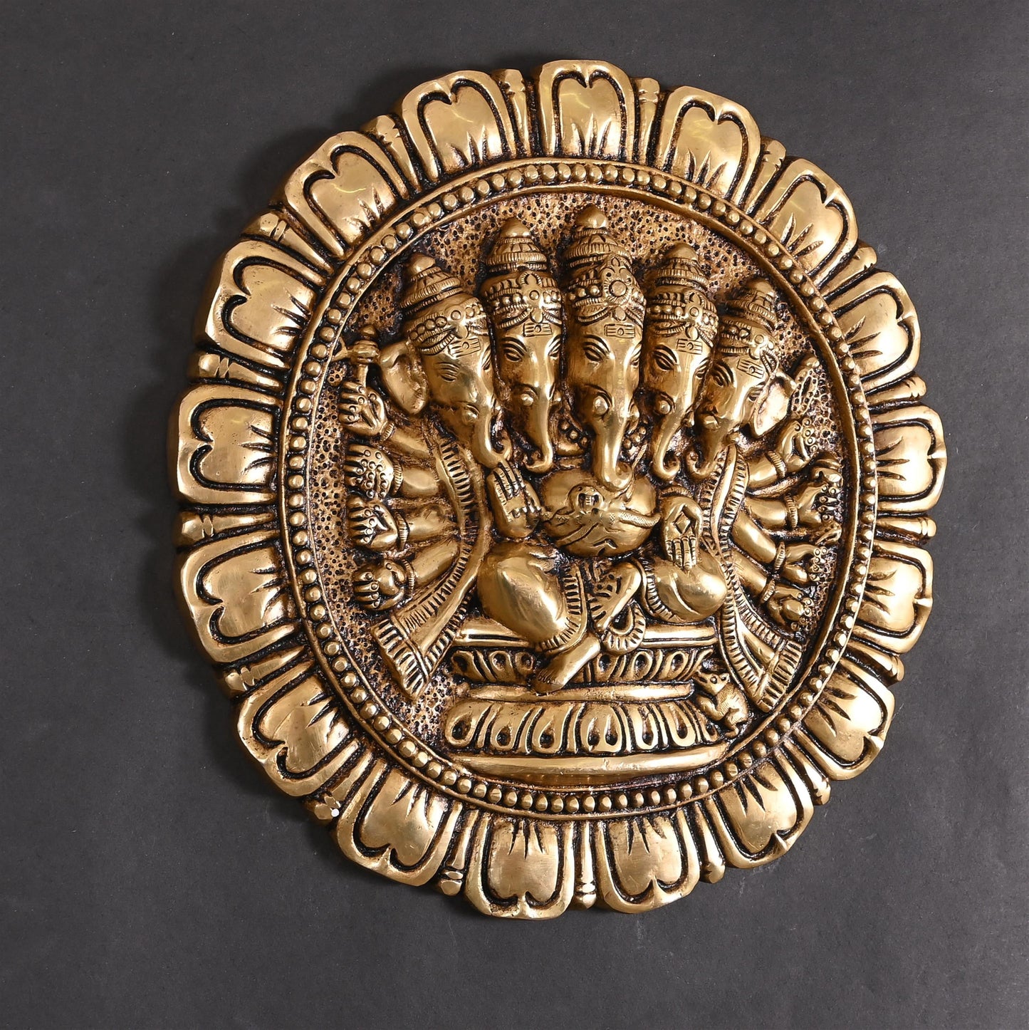Brass Superfine Panchmukhi Ganesha Wall Hanging (11.5 Inch)