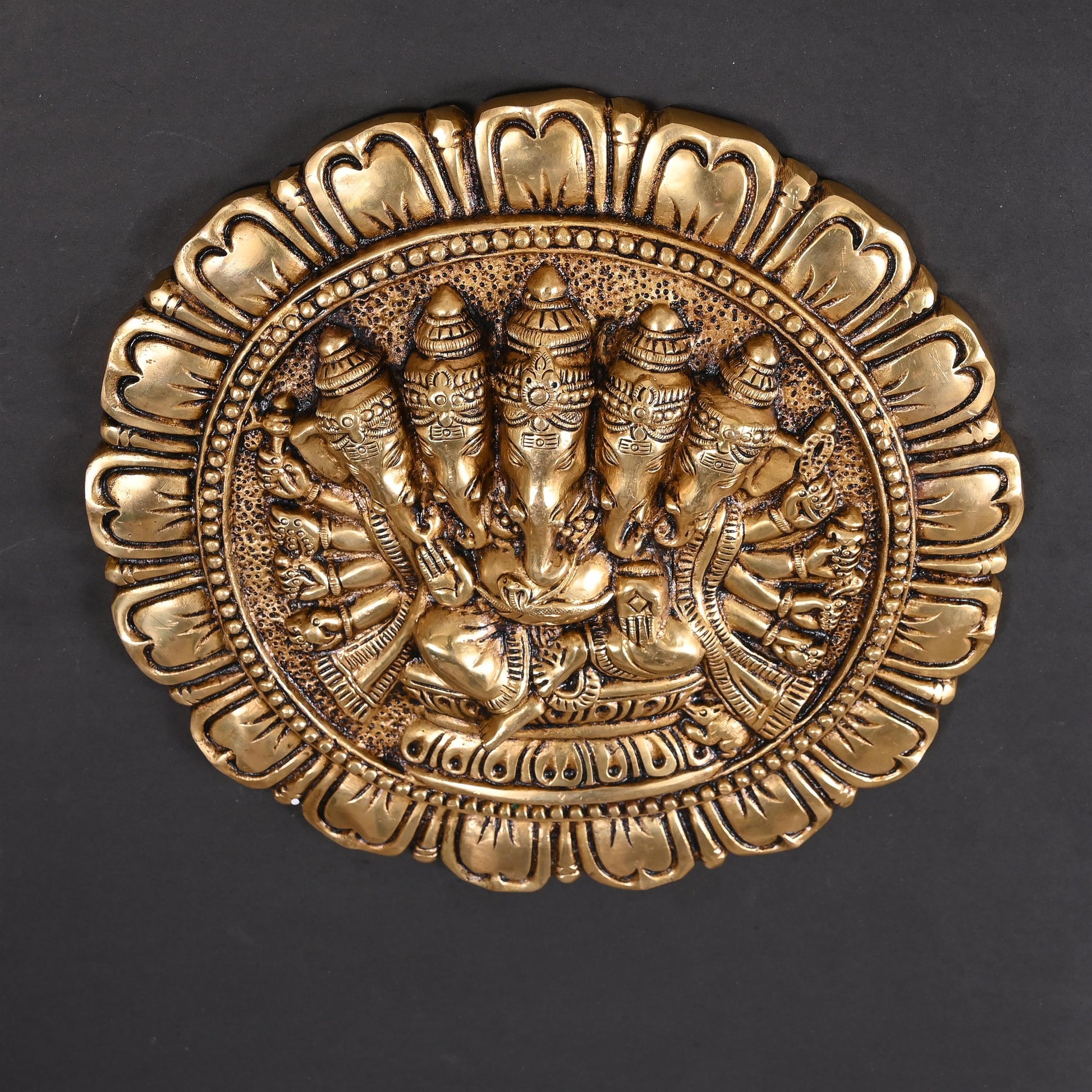 Brass Superfine Panchmukhi Ganesha Wall Hanging (11.5 Inch)