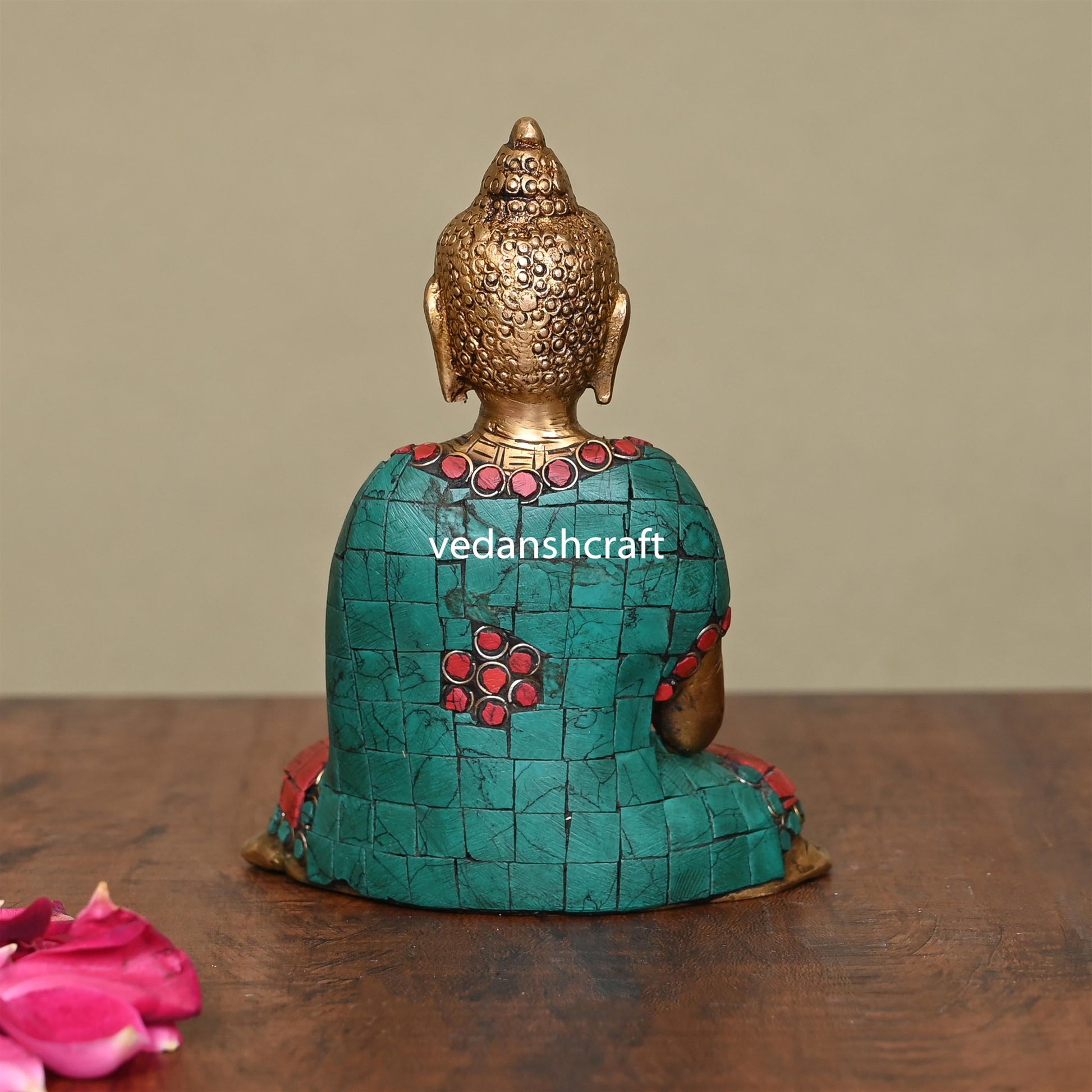 Brass Stone Work Blessing Buddha (5.3 Inch)