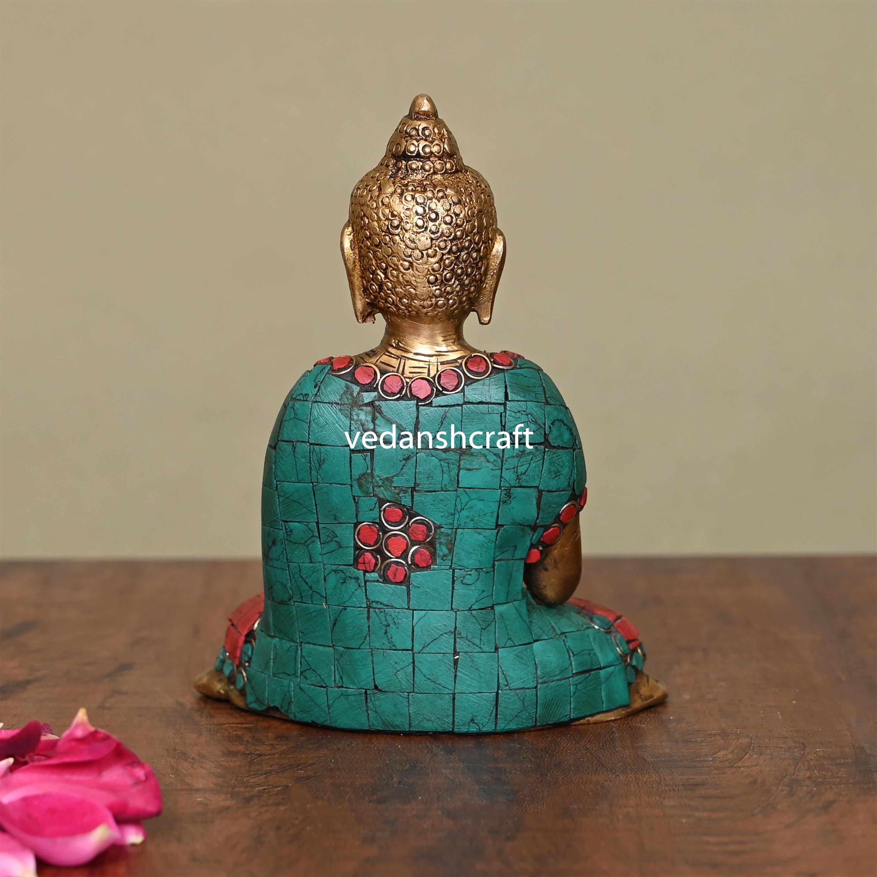 Brass Stone Work Blessing Buddha (5.3 Inch)
