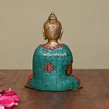 Brass Stone Work Blessing Buddha (5.3 Inch)