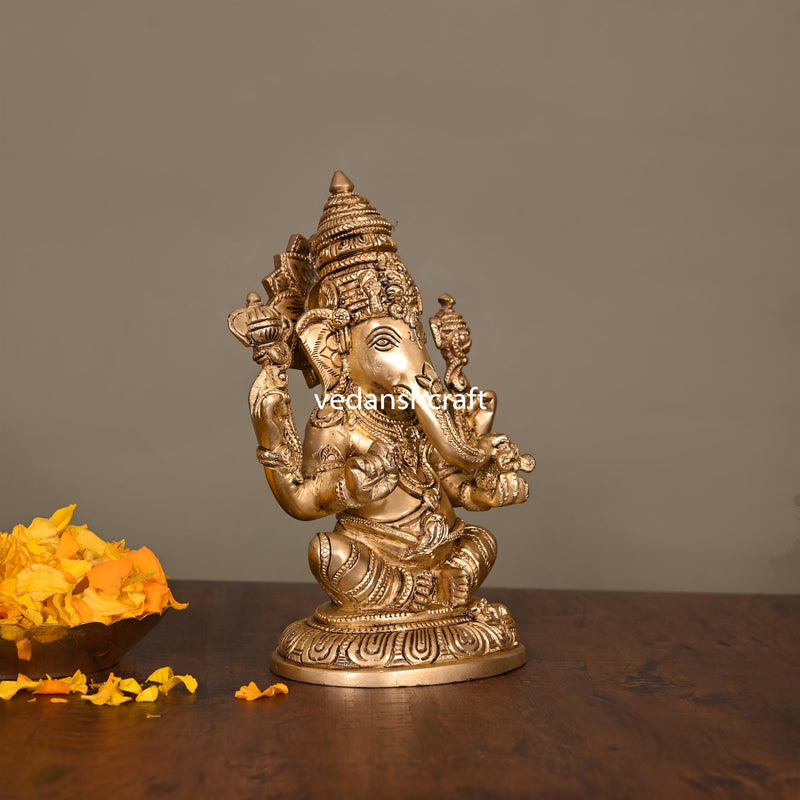 Brass Lord Sitting Ganesha Idol (7.5 Inch)