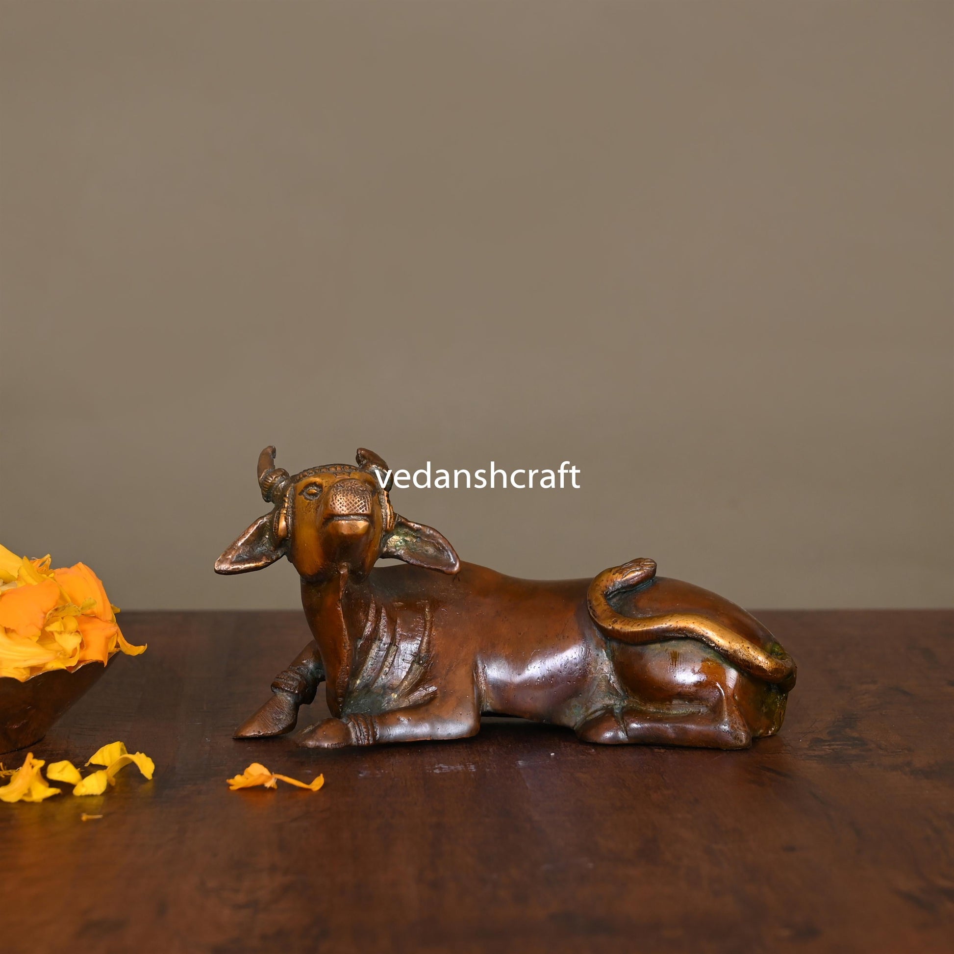 Brass Sitting Kamdhenu  Cow Idol (3 Inch)