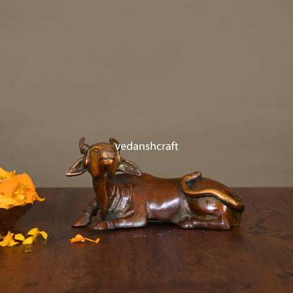 Brass Sitting Kamdhenu  Cow Idol (3 Inch)