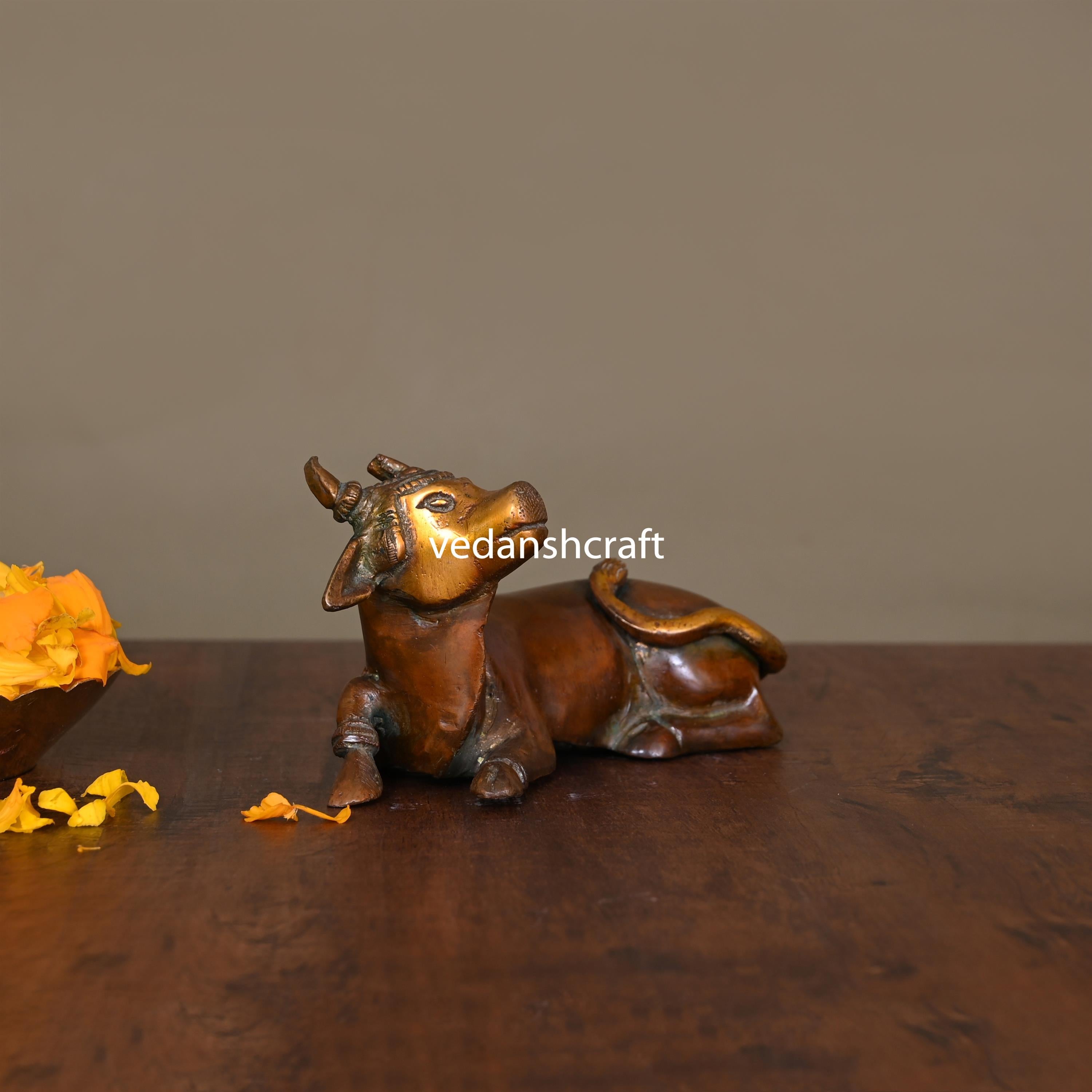 Brass Sitting Kamdhenu  Cow Idol (3 Inch)