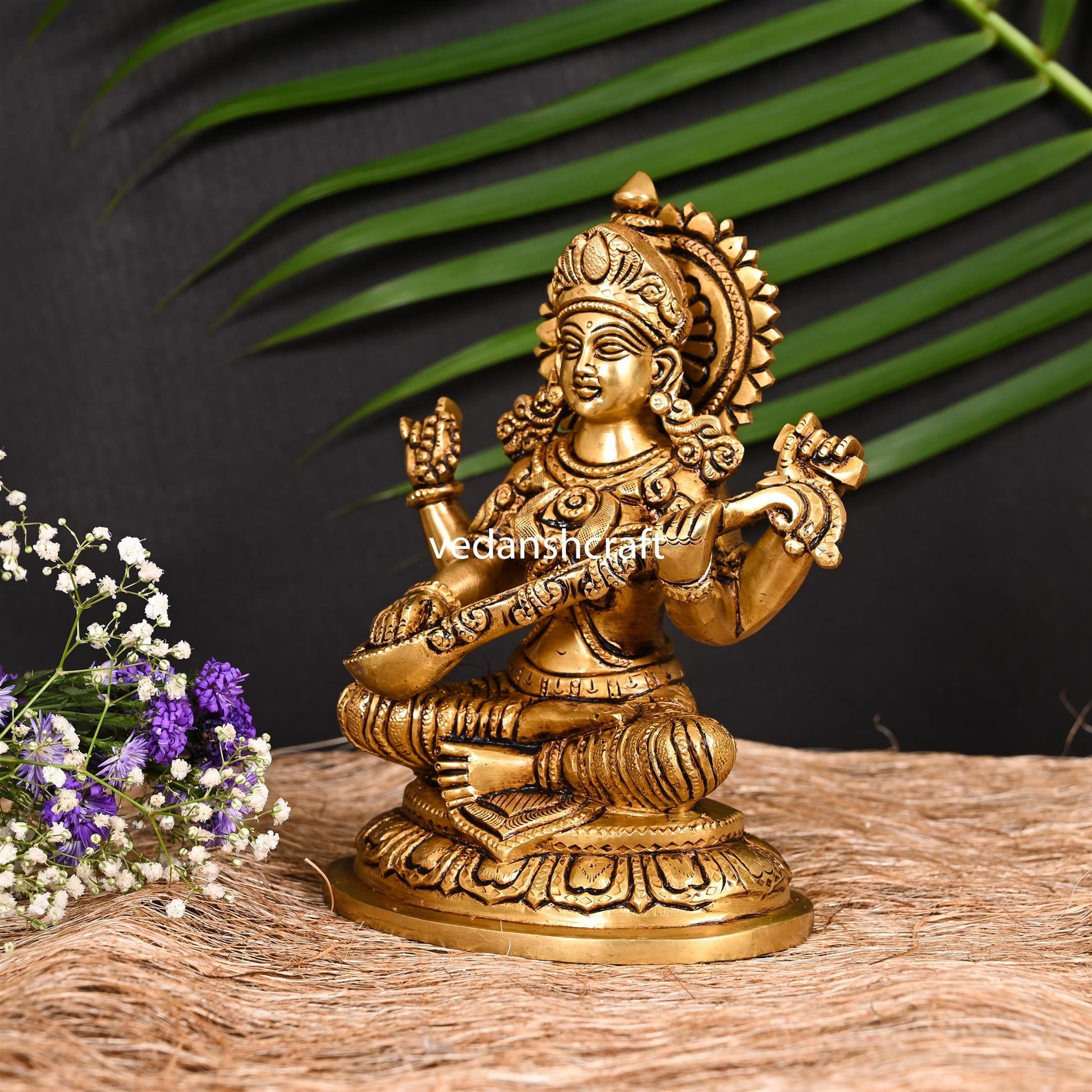 Brass Superfine Goddess Saraswati Idol (7.5 Inch)