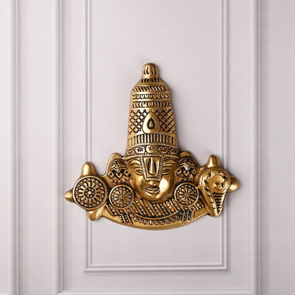 Brass Handcrafted Tirupati Balaji/Venkateshwar Face Wall Hanging (6 Inch)