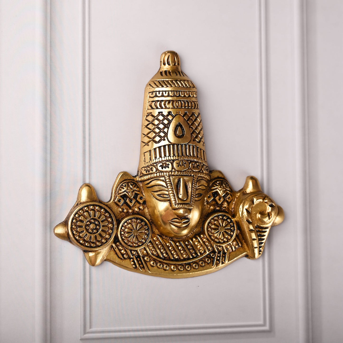 Brass Handcrafted Tirupati Balaji/Venkateshwar Face Wall Hanging (6 Inch)
