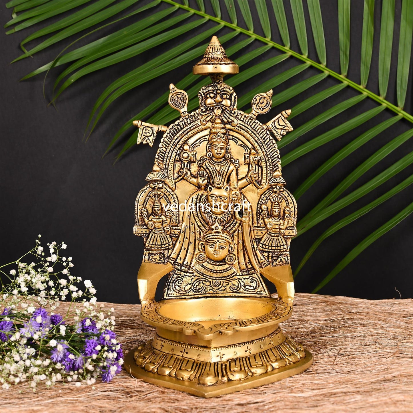 Brass Mookambika Devi Diya/Lamp (12 Inch)