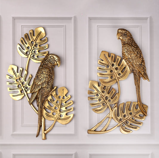 Brass Handcrafted Parrot Wall Hanging Pair – Traditional Brass Decor (12.5 Inch)