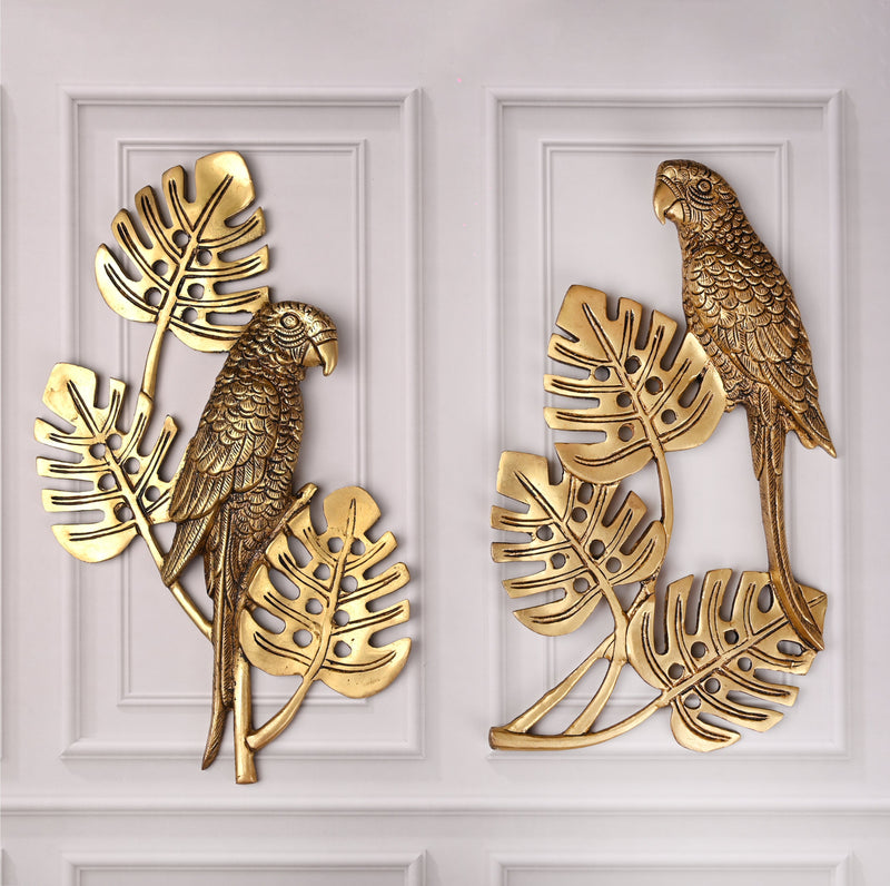 Brass Handcrafted Parrot Wall Hanging Pair – Traditional Brass Decor (12.5 Inch)
