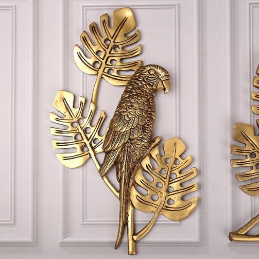 Brass Handcrafted Parrot Wall Hanging Pair – Traditional Brass Decor (12.5 Inch)
