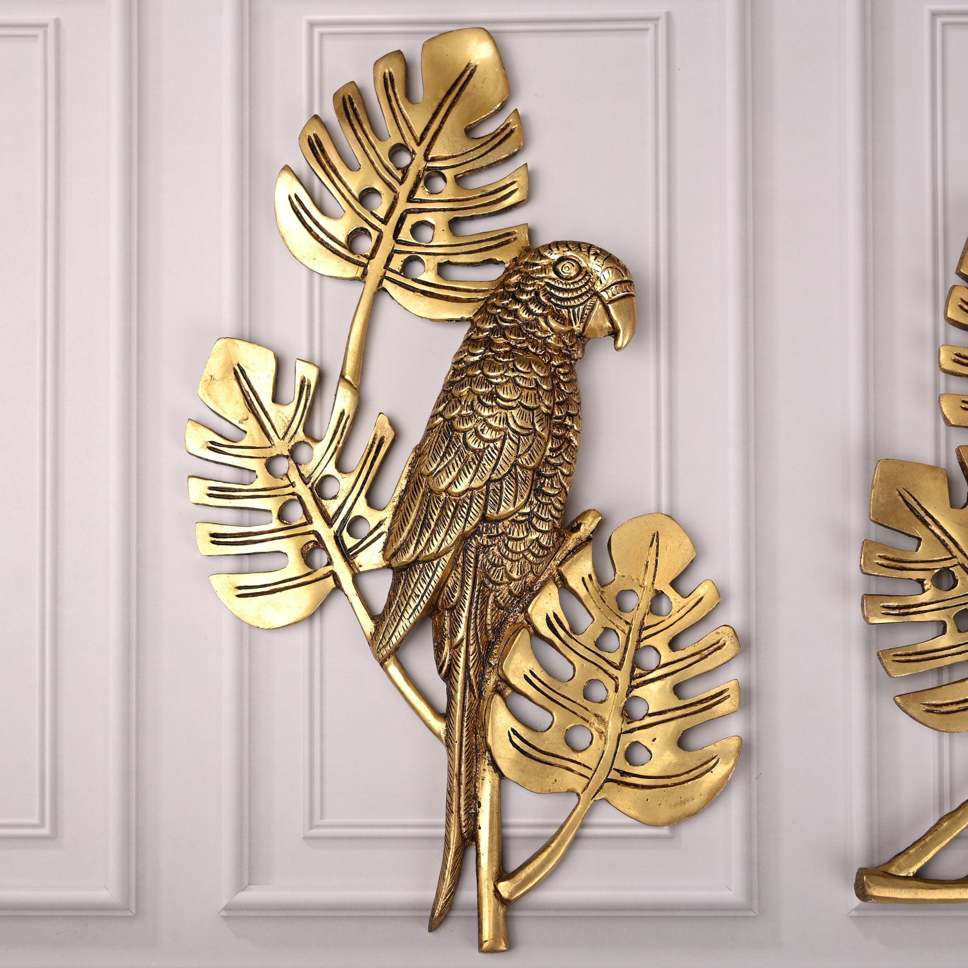 Brass Handcrafted Parrot Wall Hanging Pair – Traditional Brass Decor (12.5 Inch)