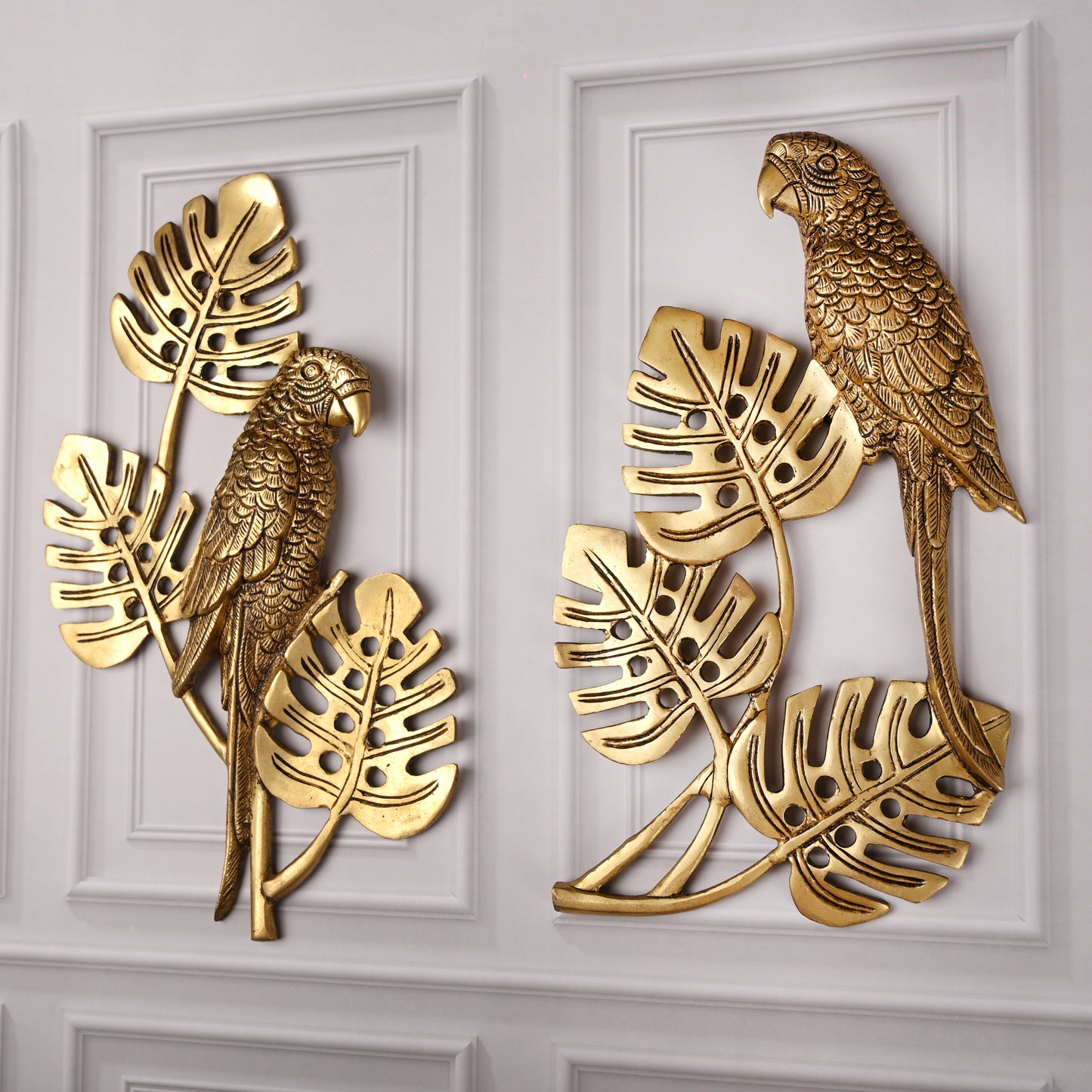Brass Handcrafted Parrot Wall Hanging Pair – Traditional Brass Decor (12.5 Inch)