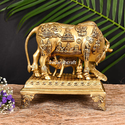 Brass Kamdhenu Cow With Calf & Laddu Gopal Idol (12.5 Inch)