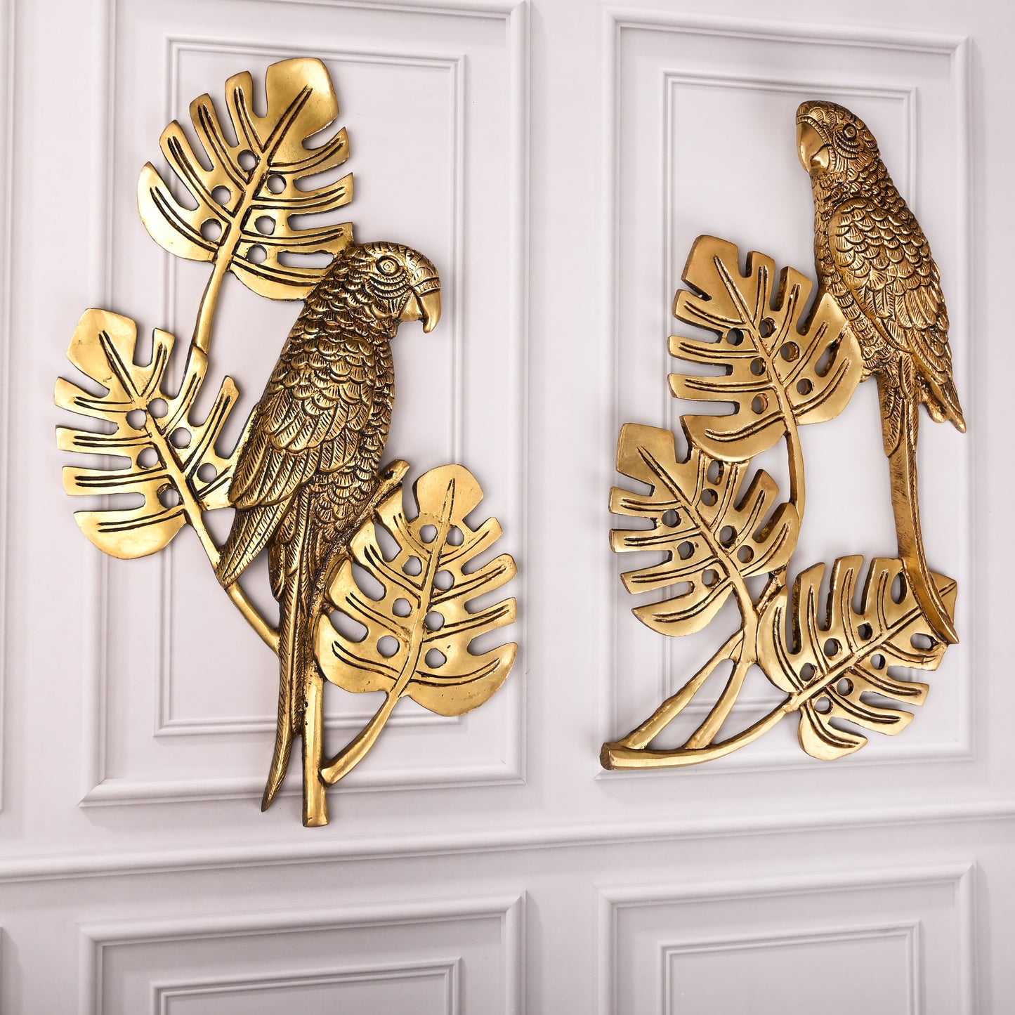 Brass Handcrafted Parrot Wall Hanging Pair – Traditional Brass Decor (12.5 Inch)