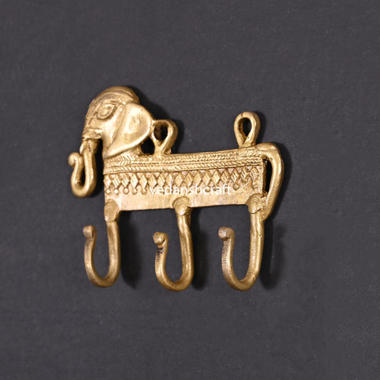 Brass Elephant Wall Key Hanger (4.2 Inch)