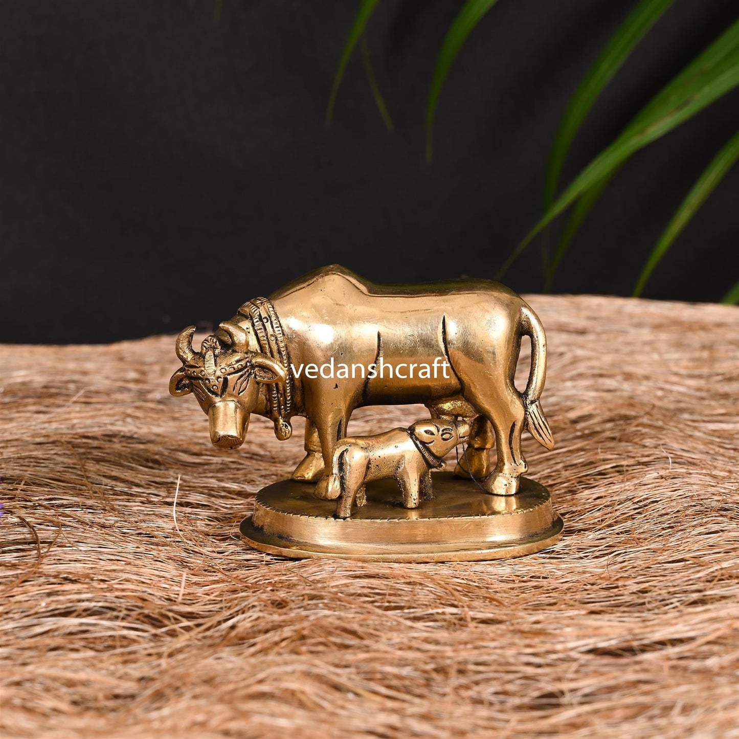 Brass Kamdhenu Cow With Calf Idol
