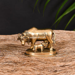 Brass Kamdhenu Cow With Calf Idol