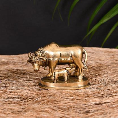 Brass Kamdhenu Cow With Calf Idol