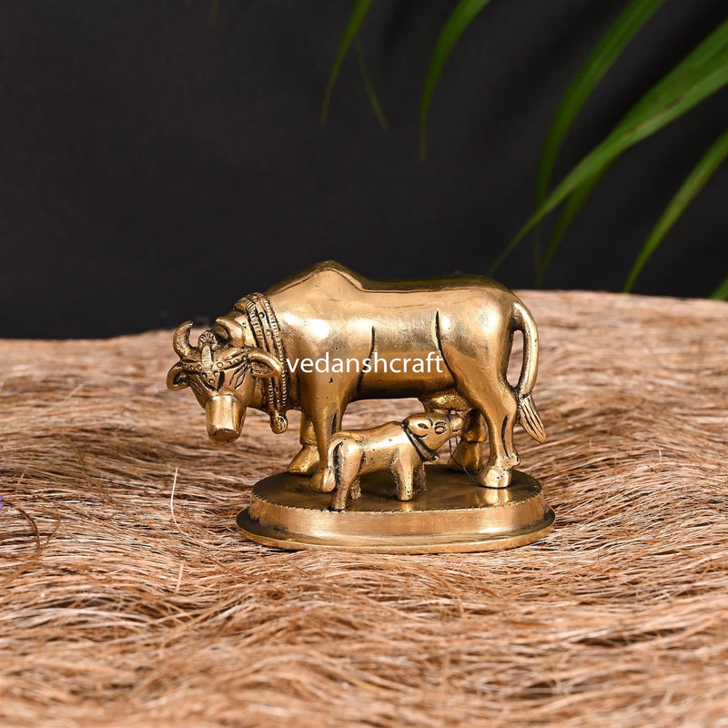 Brass Kamdhenu Cow With Calf Idol