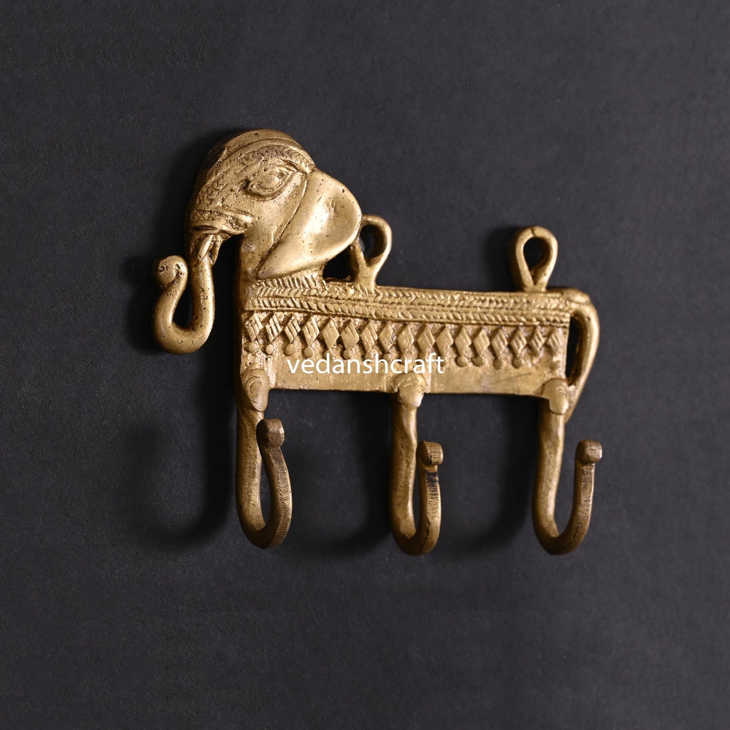 Brass Elephant Wall Key Hanger (4.2 Inch)