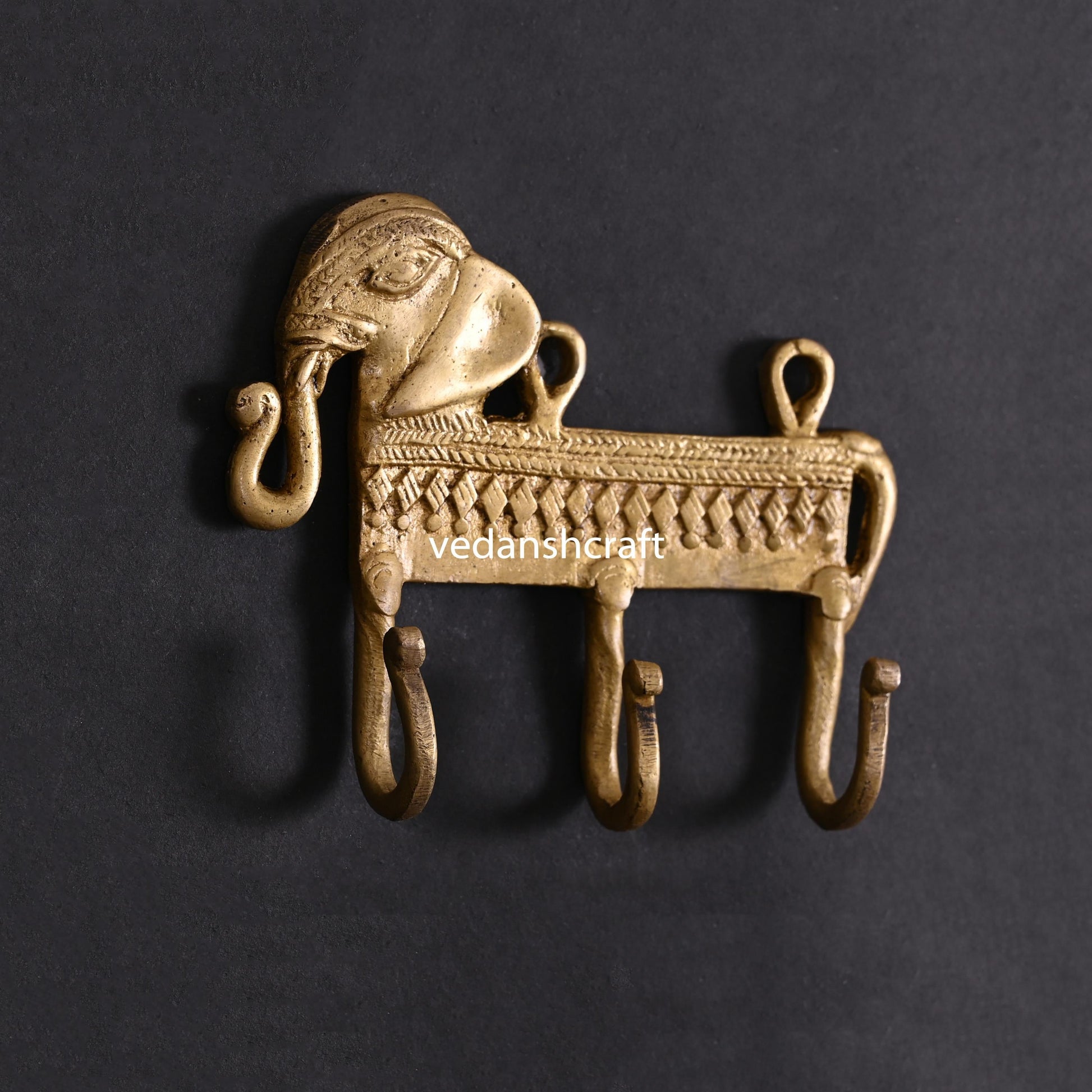 Brass Elephant Wall Key Hanger (4.2 Inch)