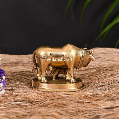 Brass Kamdhenu Cow With Calf Idol