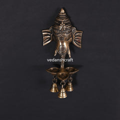 Brass Ganesha With Diya & Bell Wall Hanging (9 Inch)