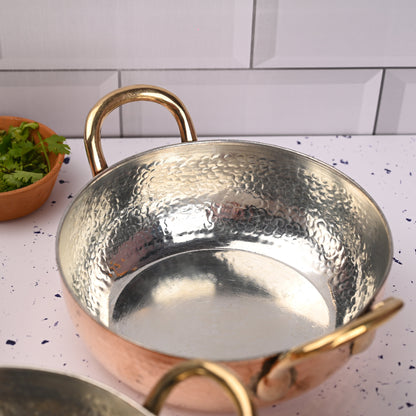 Copper Handcrafted Kadhai Set of Three – Premium Brassware
