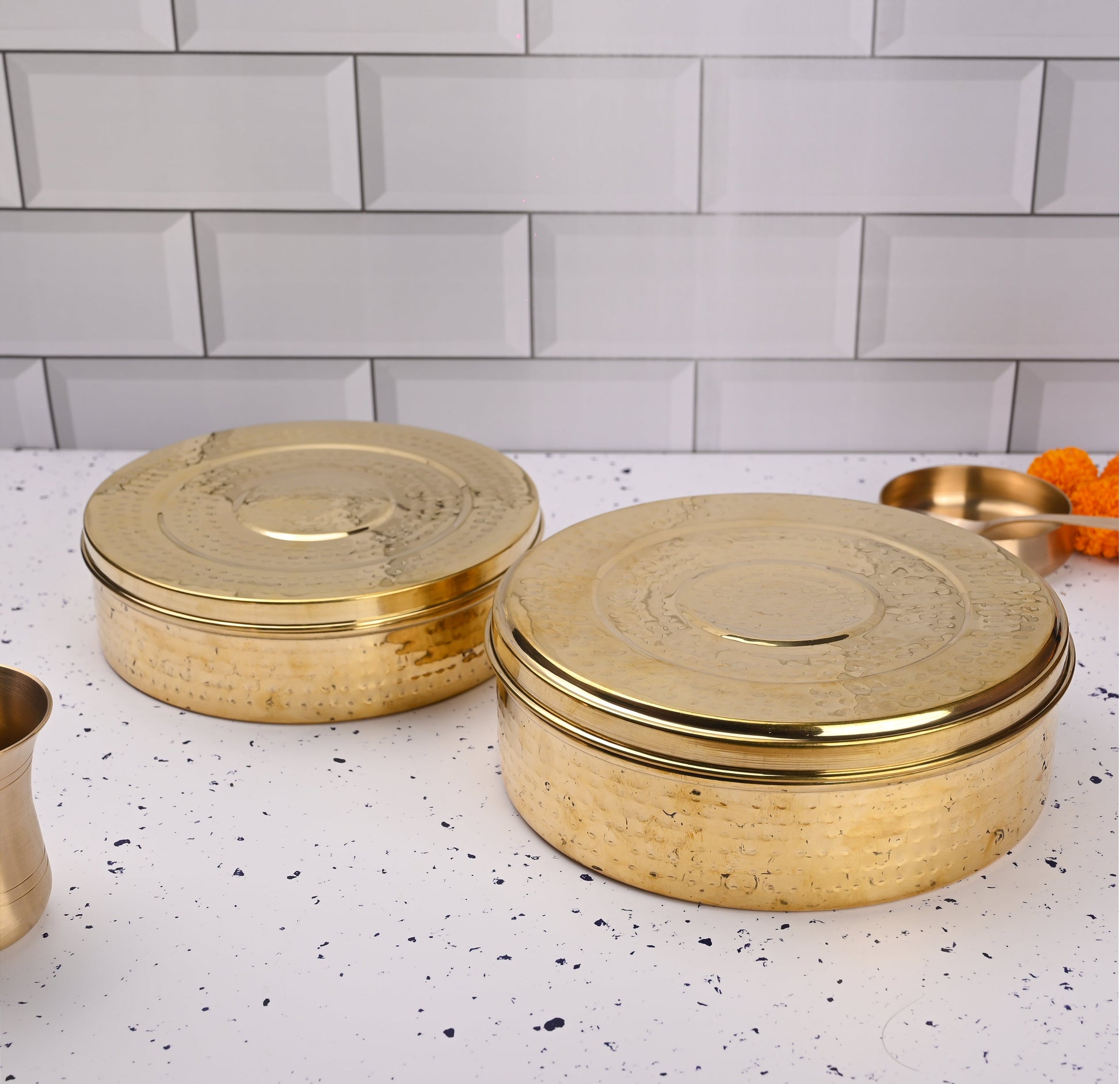 Brass Handcrafted Hammered Chapati/Roti Box Set of Two