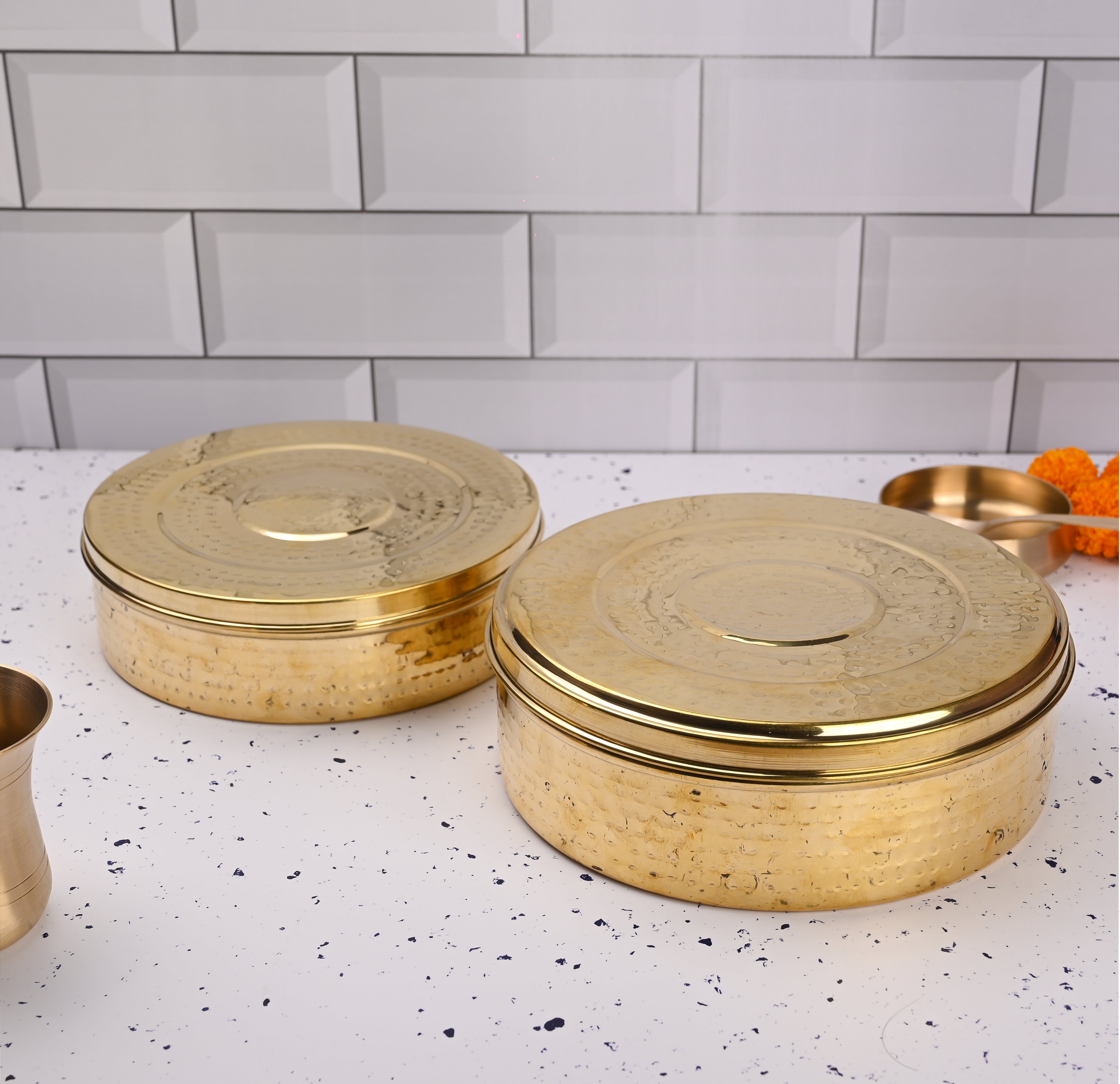 Brass Handcrafted Hammered Chapati/Roti Box Set of Two