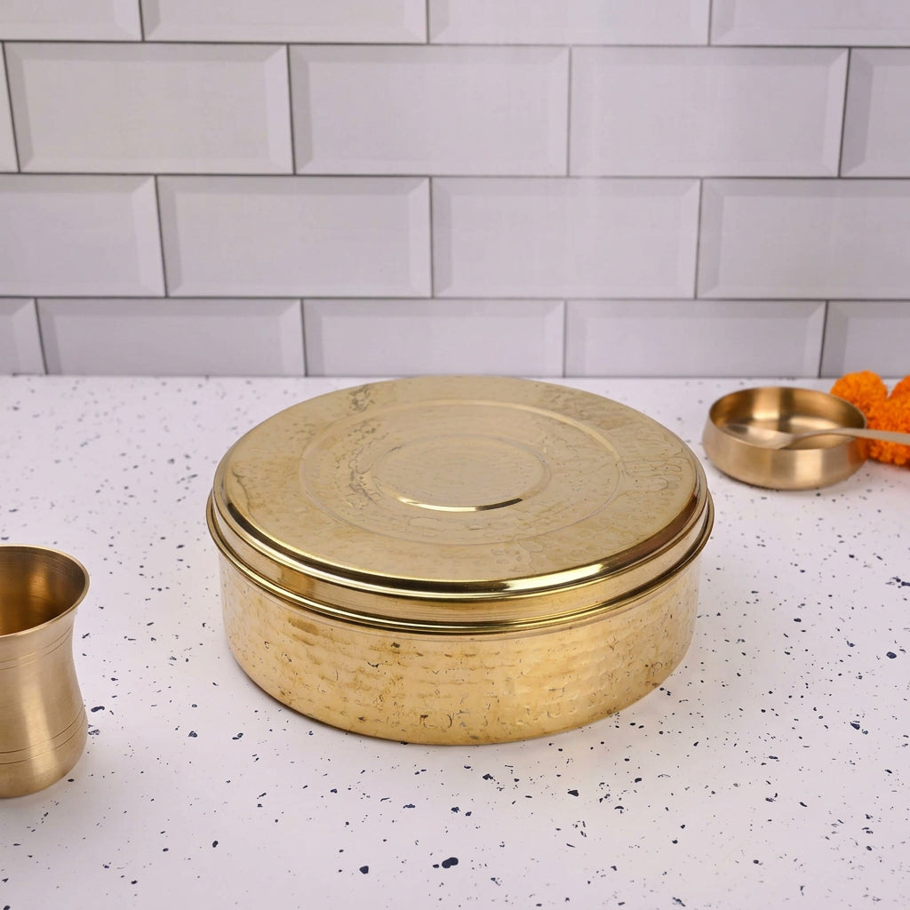 Brass Handcrafted Hammered Chapati/Roti Box Pack of Three (9.4 Inch)