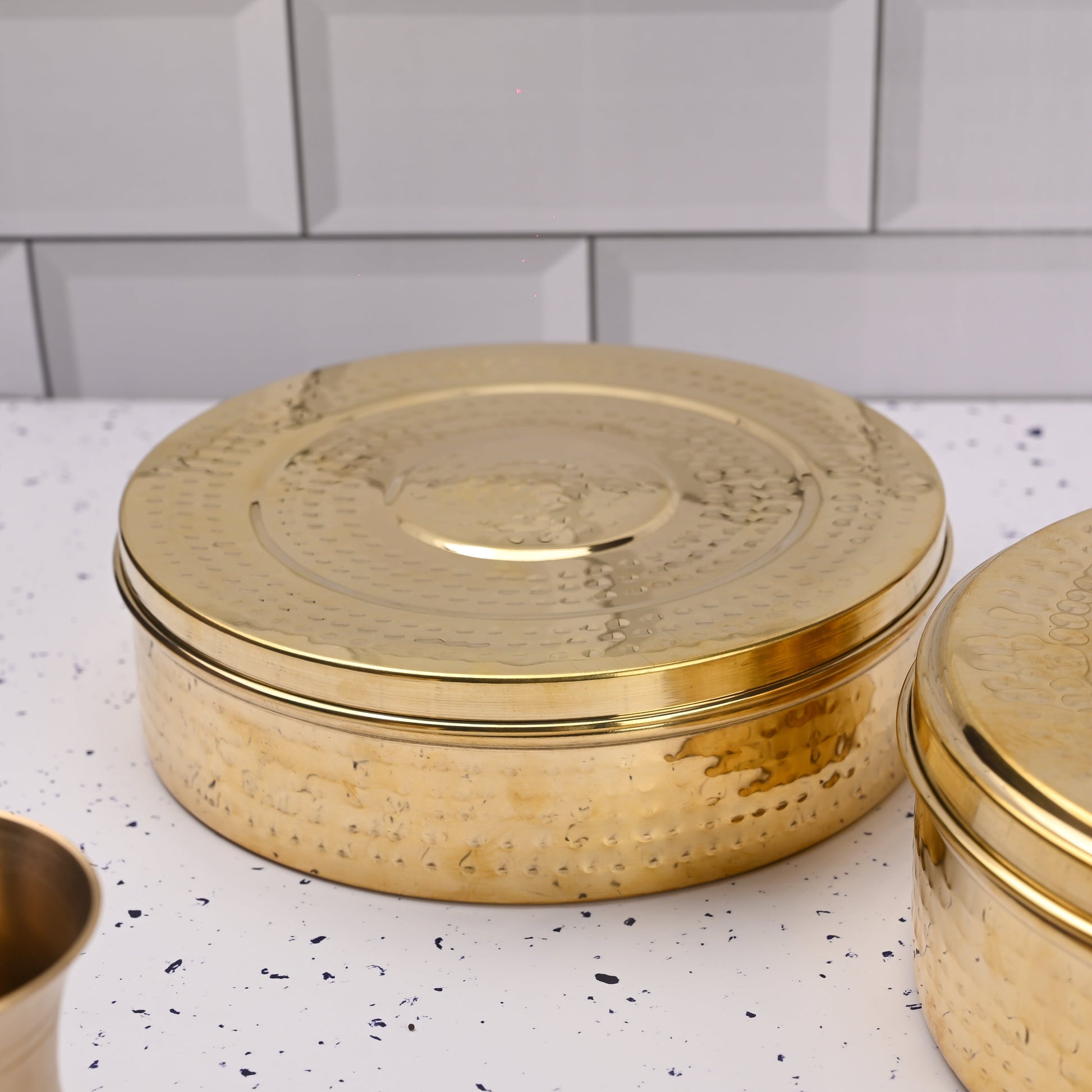 Brass Handcrafted Hammered Chapati/Roti Box Set of Two