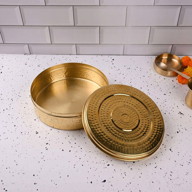 Brass Handcrafted Hammered Chapati/Roti Box Pack of Three (9.4 Inch)