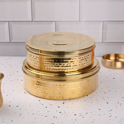 Brass Handcrafted Hammered Chapati/Roti Box Set of Two